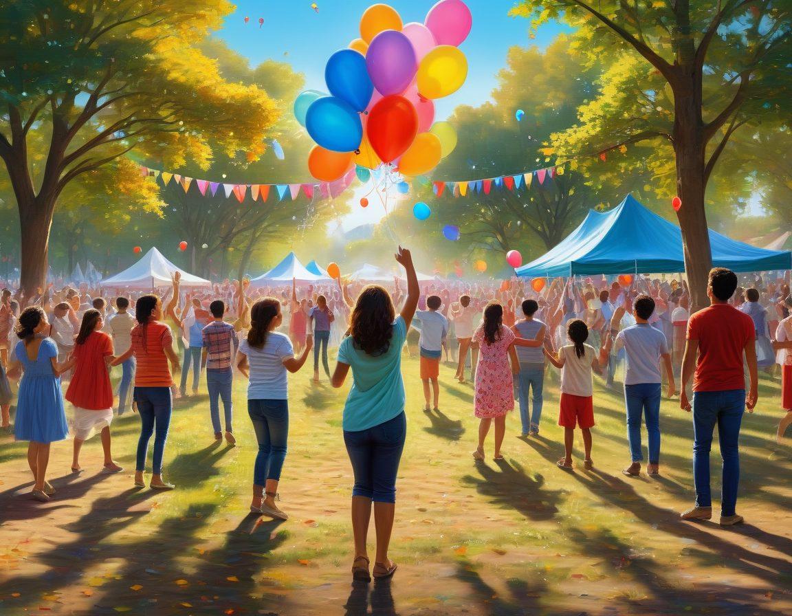 A heartwarming scene depicting a diverse group of people celebrating national pride, with colorful flags waving in the air. They are gathered in a sunlit park, smiling and enjoying a festive picnic. In the background, iconic landmarks symbolize unity and patriotism. Add elements of joyous music, dancing, and children playing with balloons, all conveying a sense of cheerful contentment. vibrant colors. super-realistic.